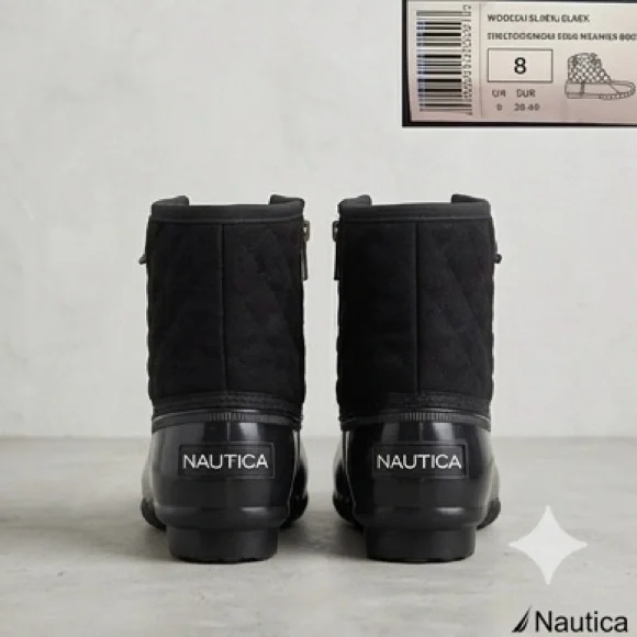 Nautica Black Quilted Duck Boots | Waterproof Winter Rain Boots | Size 8 NEW - Picture 5 of 6